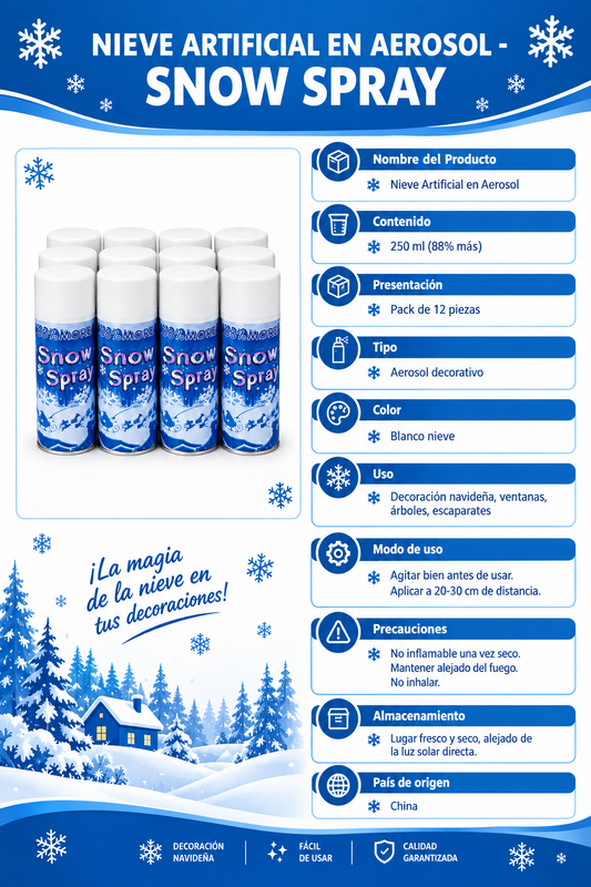 Pack de 12 - Spry navideño 250ml | Aerosol Nieve Artificial