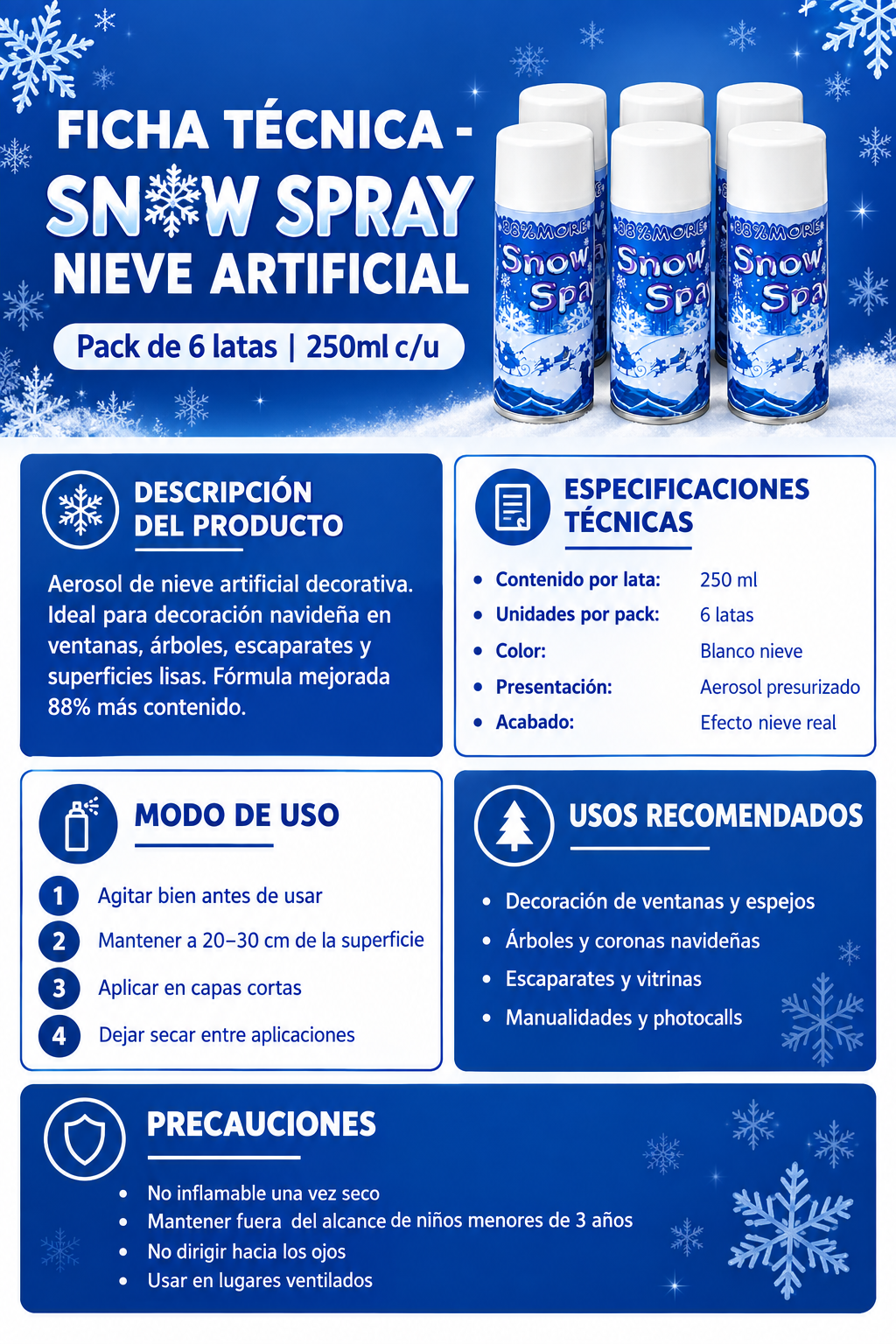 Pack de 6 - Spry navideño 250ml | Aerosol Nieve Artificial