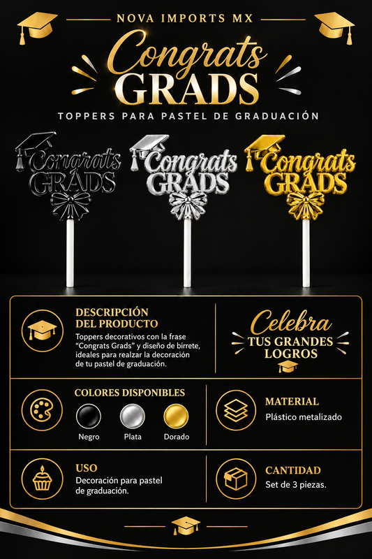 Pack de 6 - Topper para pastel de graduación Congrats Grads 2