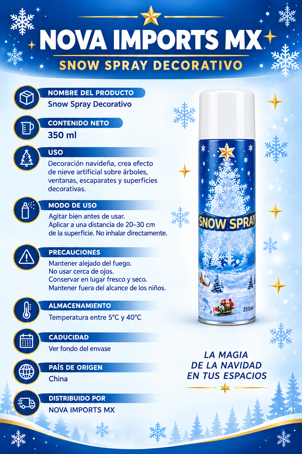 Pack de 6 - Spray de nieve decorativa 350 ml para Navidad 2
