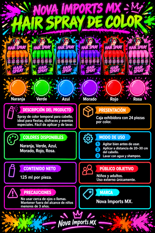 Pack de 24 surtido - Aerosol de colores para fiestas