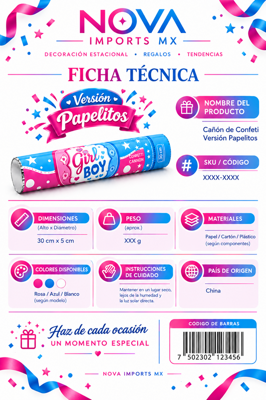 Pack de 6 surtido - Lanzador de confeti de género, 30 cm, versión papelillos 2