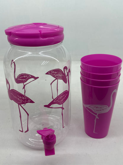 Jarra de 3.8L + 4 Vasos Color Rosa Diseño Flamingos