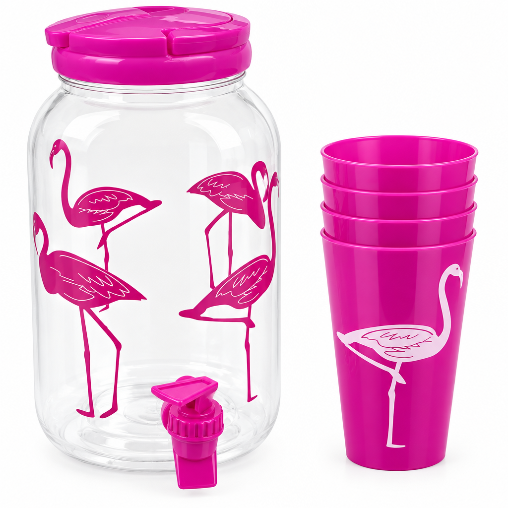 Dispensador de bebidas 3.8 L con 4 vasos | Colores tropicales
