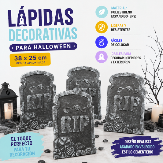 4 lápidas 38x25cm decorativas para Halloween