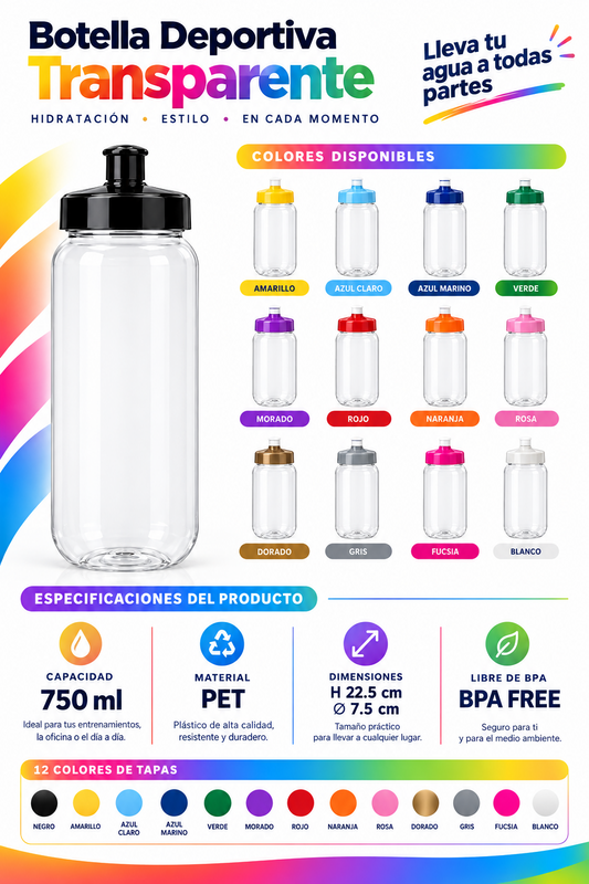 50 Botellas deportivas Transparentes   de 500ml para Eventos,  Fiestas, deportes