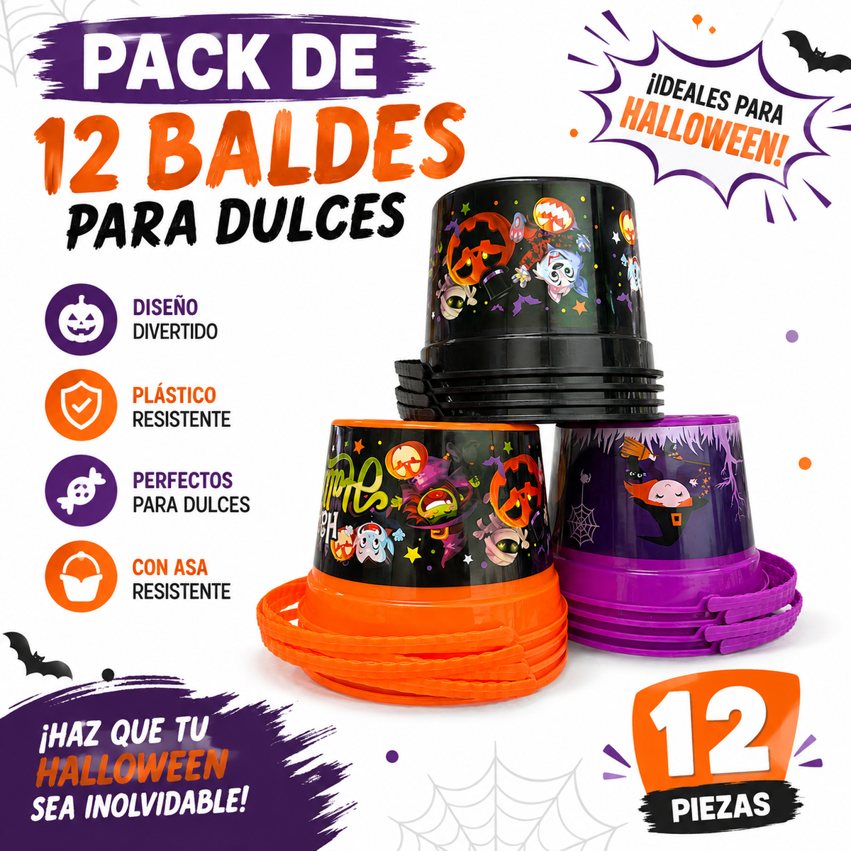 12 PACK CUBETAS DULCE O TRUCO HALLOWEEN CHICA