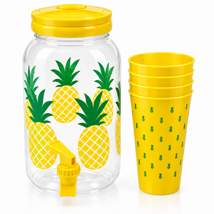 Dispensador de bebidas 3.8 L con 4 vasos | Colores tropicales