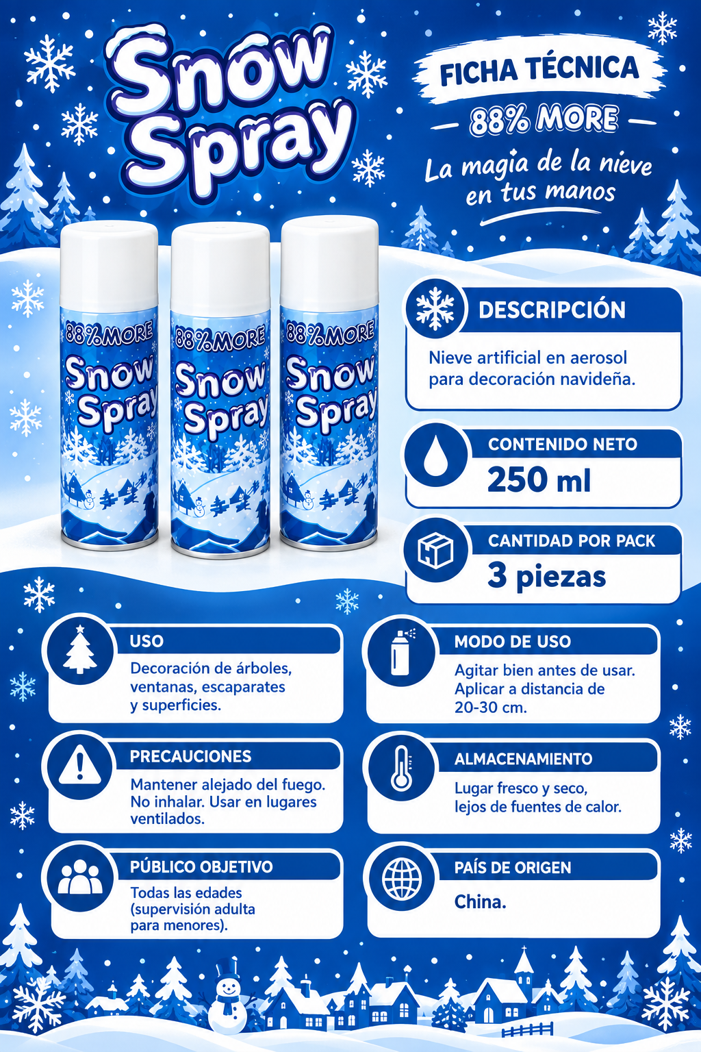 Pack de 3 - Spry navideño 250ml | Aerosol Nieve Artificial
