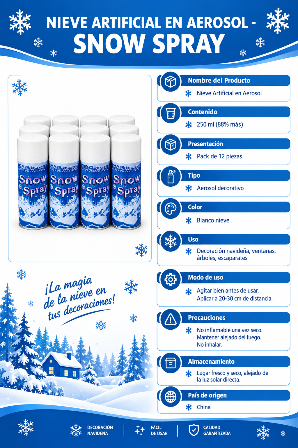 Pack de 12 - Spry navideño 250ml | Aerosol Nieve Artificial