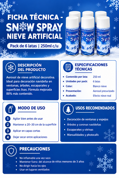 Pack de 6 - Spry navideño 250ml | Aerosol Nieve Artificial