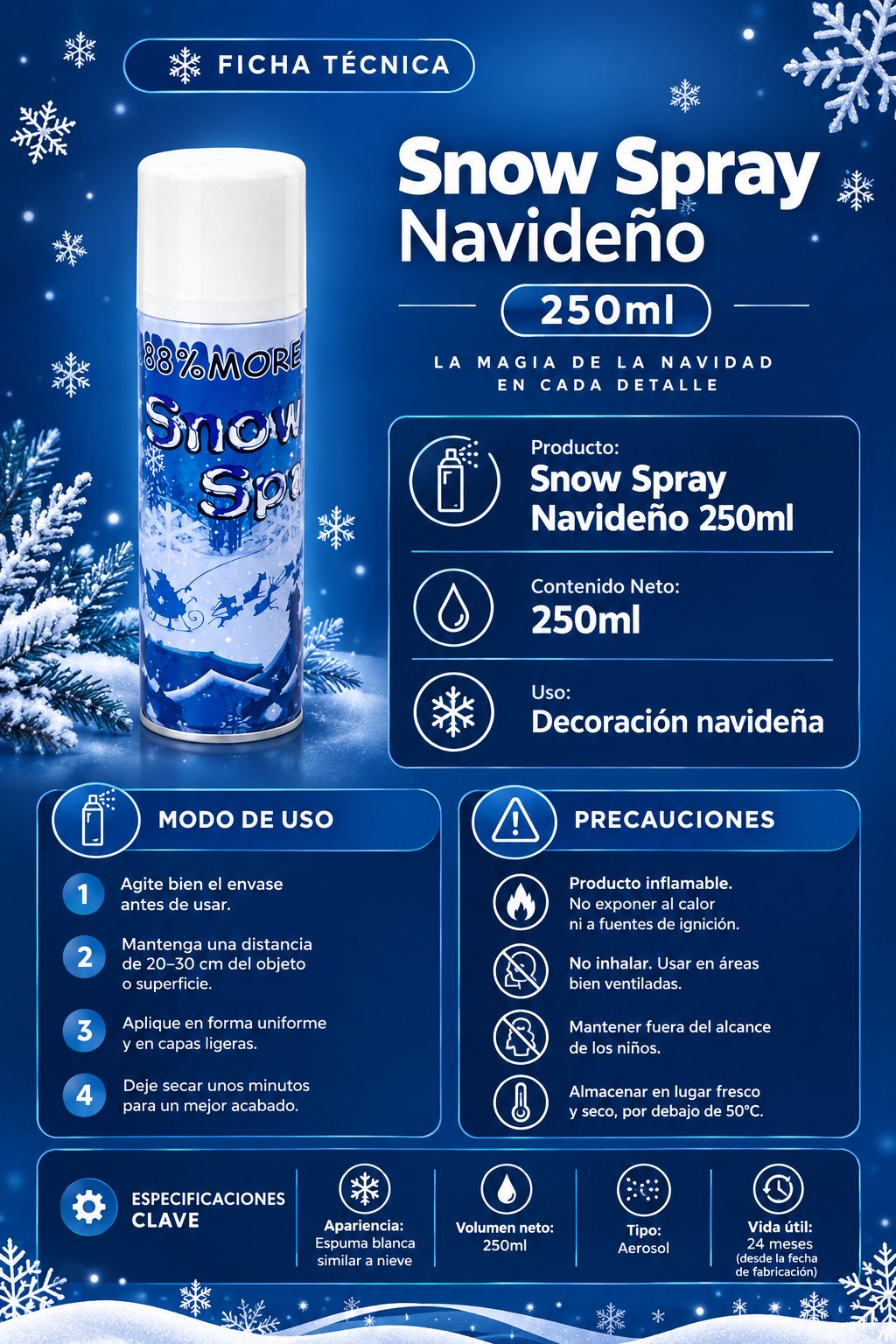 Pack de 96 - Spry navideño 250ml | Aerosol Nieve Mayoreo