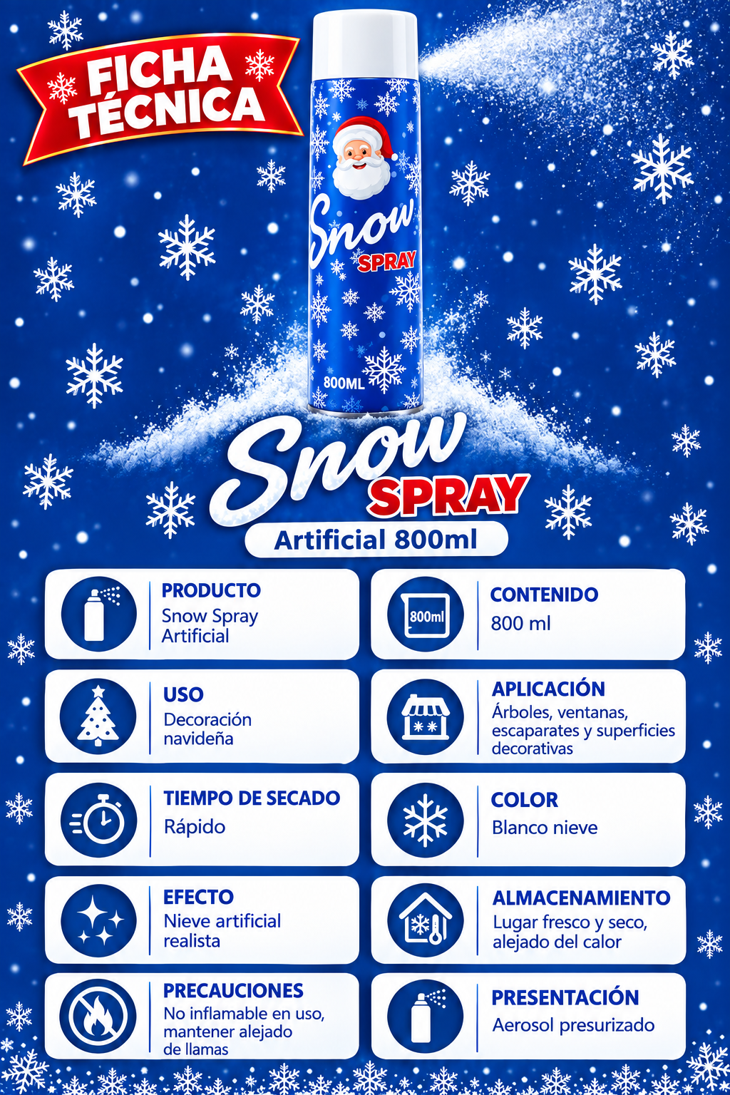 Pack de 6 - Spray de nieve artificial 800 ml para Navidad 2