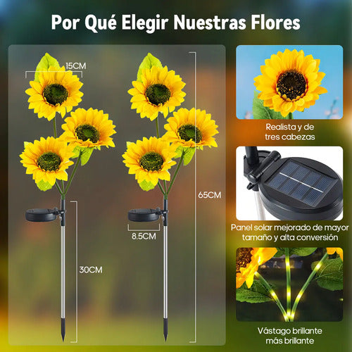 Pack De 2 Lámparas Solares Led De Girasol Para Jardín, Decoración Exterior Con Luz Cálida