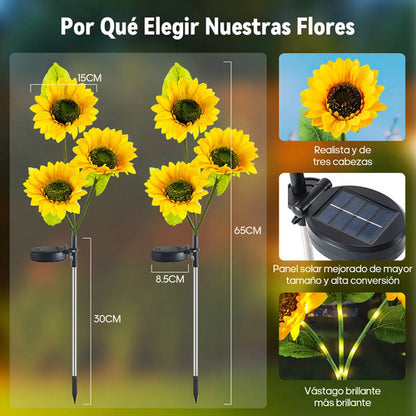 Pack De 2 Lámparas Solares Led De Girasol Para Jardín, Decoración Exterior Con Luz Cálida
