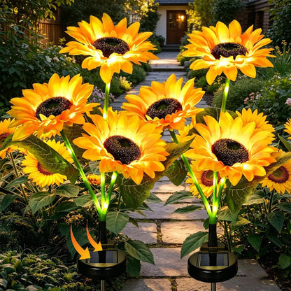 Pack De 2 Lámparas Solares Led De Girasol Para Jardín, Decoración Exterior Con Luz Cálida