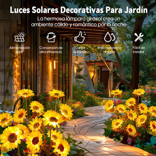 Pack De 2 Lámparas Solares Led De Girasol Para Jardín, Decoración Exterior Con Luz Cálida