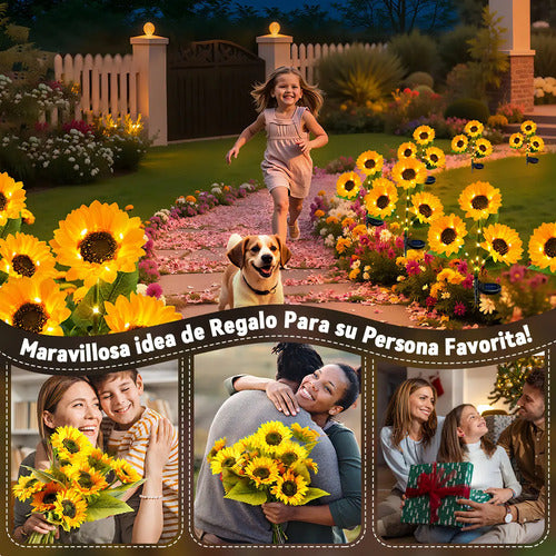 Pack De 2 Lámparas Solares Led De Girasol Para Jardín, Decoración Exterior Con Luz Cálida