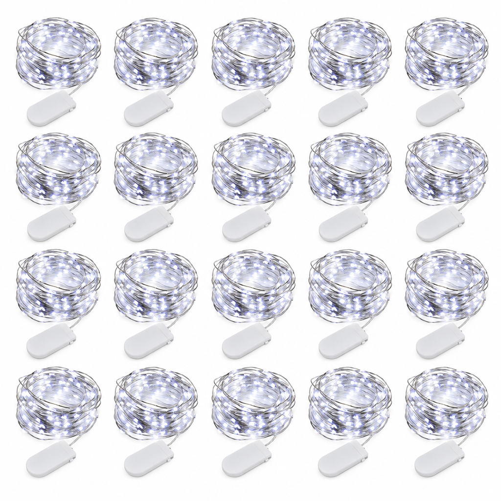 Luces micro LED tipo hada blancas de 2 m a pilas, paquete de 100