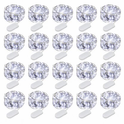 Luces micro LED tipo hada blancas de 2 m a pilas, paquete de 100