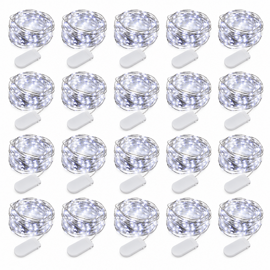 Luces micro LED tipo hada blancas de 2 m a pilas, paquete de 100