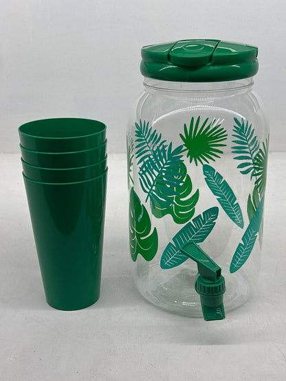 Jarra de 3.8L + 4 Vasos Color Verde Diseño Hojas