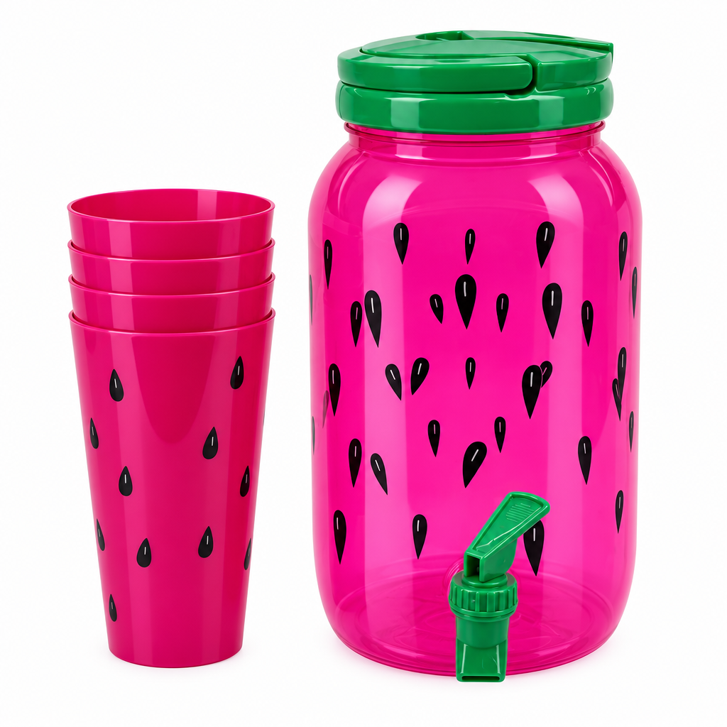 Dispensador de bebidas 3.8 L con 4 vasos | Colores tropicales