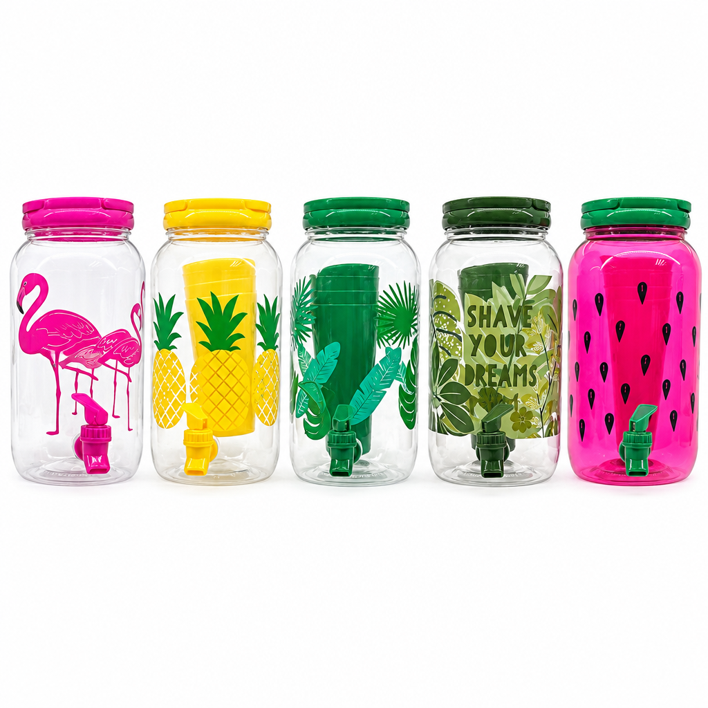 Dispensador de bebidas 3.8 L con 4 vasos | Colores tropicales