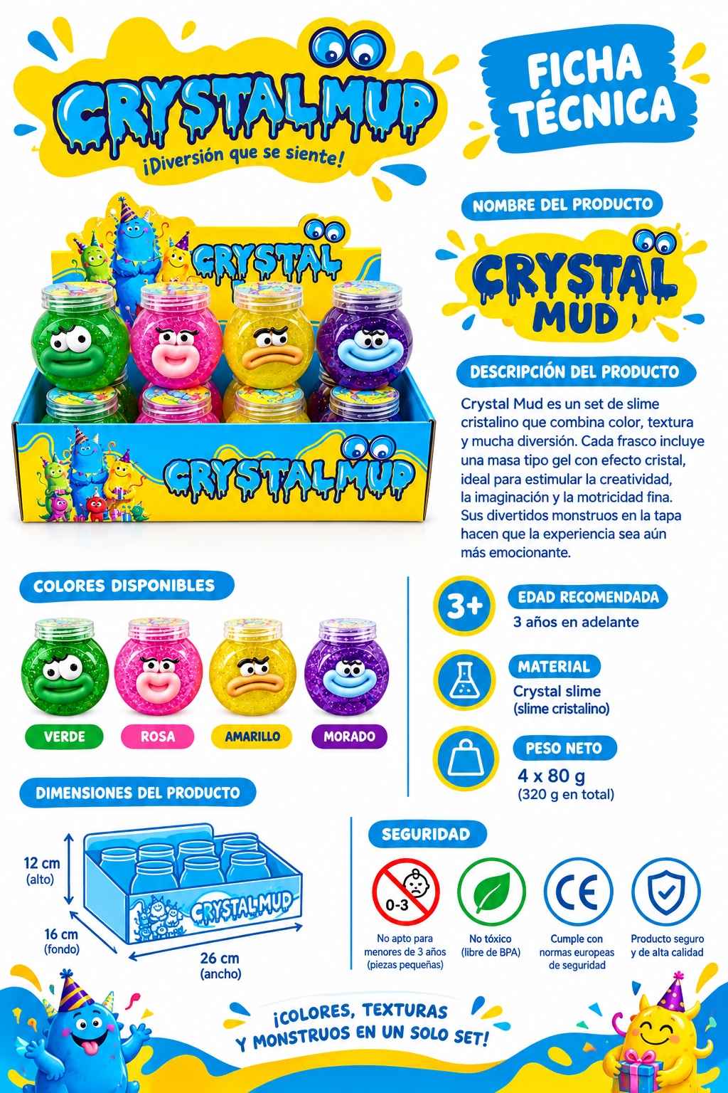 12 Pack Slimes, Crystal Mud Party, Colores surtidos,