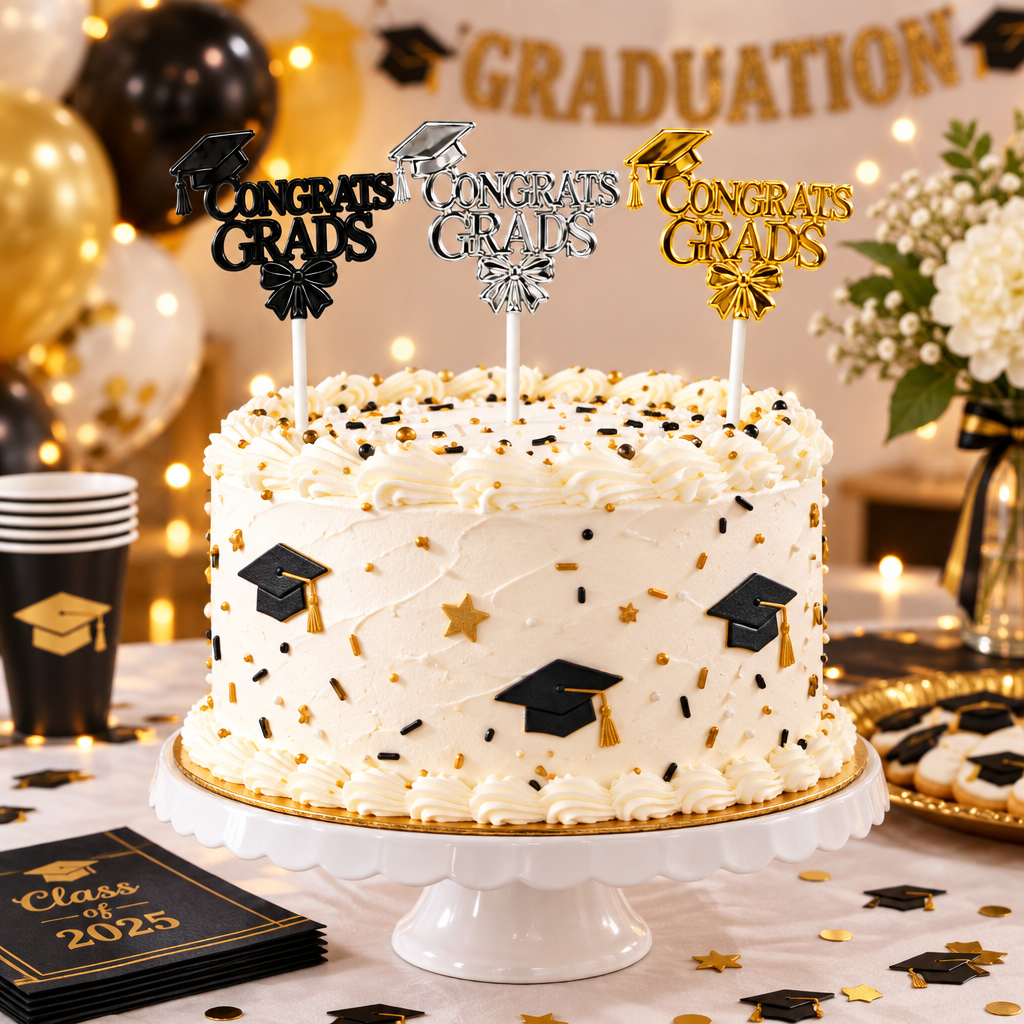 Pack de 24 - Topper para pastel de graduación Congrats Grads 3