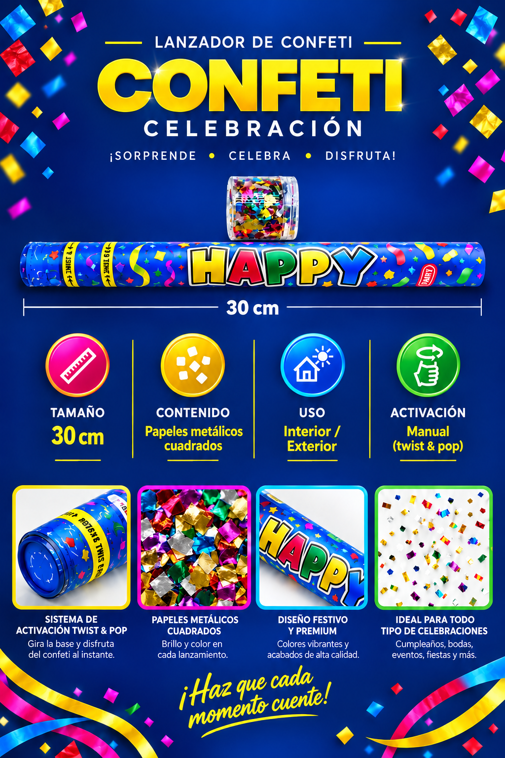 Pack de 10 - Lanzador de confeti - Cañón de confeti - Varios tamaños 2