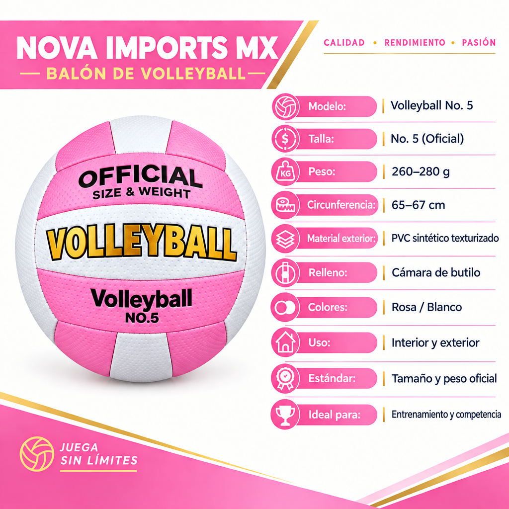 Pack de 3 - Balón de VOLLEYBALL - Tamaño oficial, Color Rosa 3