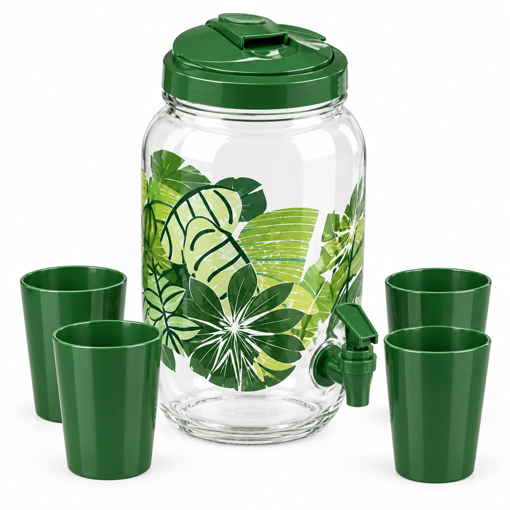 Dispensador de bebidas 3.8 L con 4 vasos | Colores tropicales