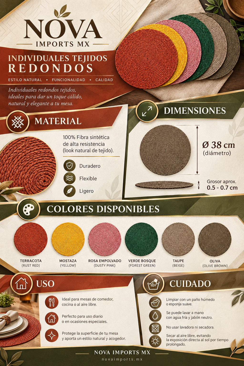 Pack de 6 surtido - Mantel individual redondo de plástico, 37 cm 2