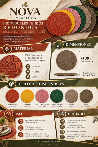 Pack de 4 surtido - Mantel individual redondo de plástico, 37 cm 2