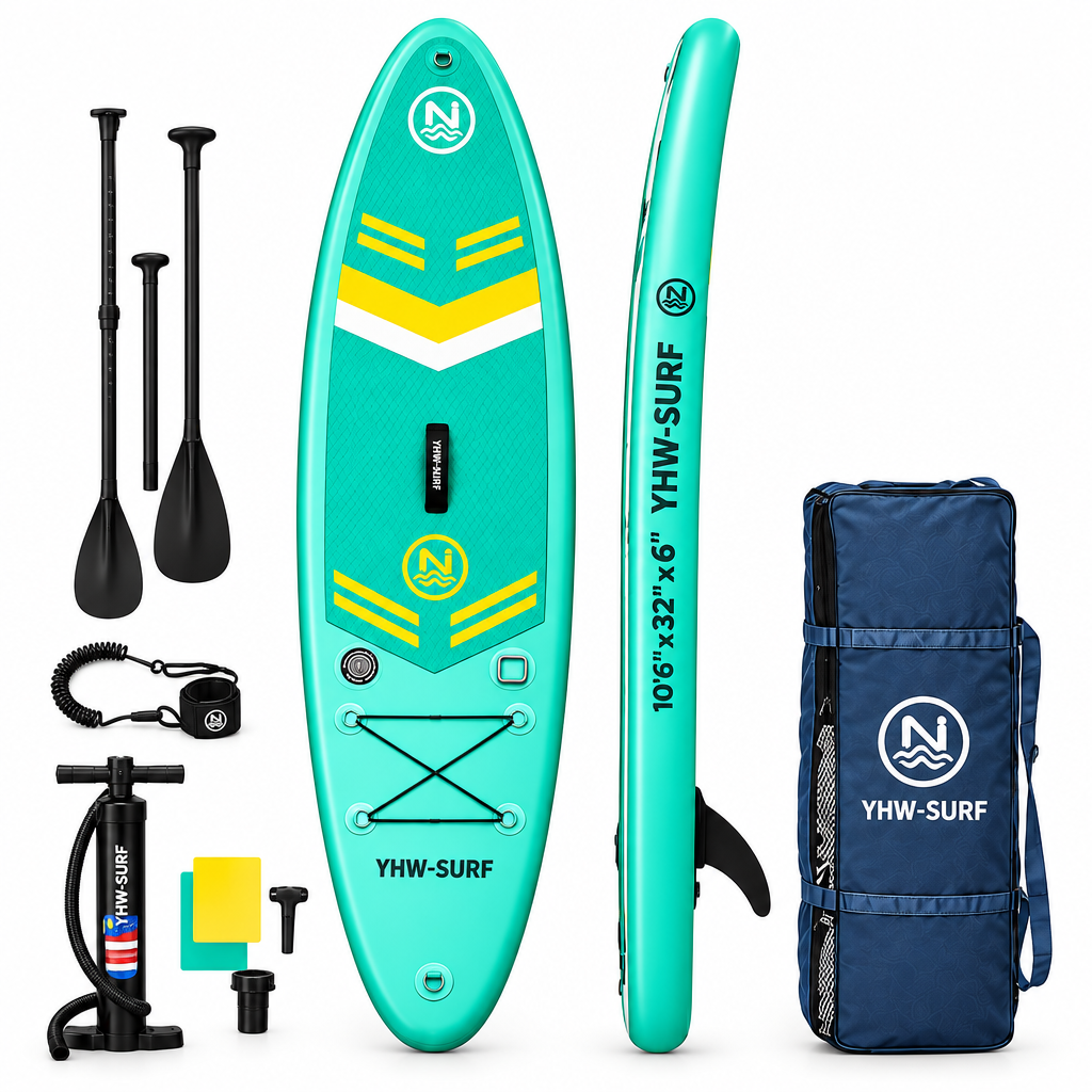 Baddleboard Inflable  , 3.2 m, azul, verde y blanco, 3 colores surtidos con kit parches, inflador, remo, Correa de tobillo, aleta y mochila .