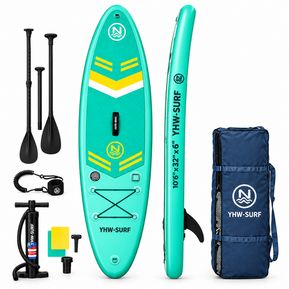 Baddleboard Inflable  , 3.2 m, azul, verde y blanco, 3 colores surtidos con kit parches, inflador, remo, Correa de tobillo, aleta y mochila .