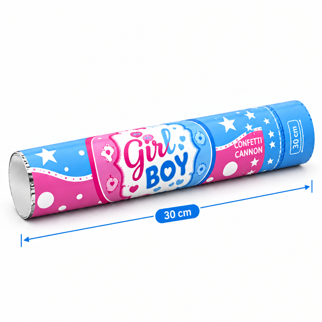 Pack de 6 surtido - Lanzador de confeti de género, 30 cm, versión papelillos