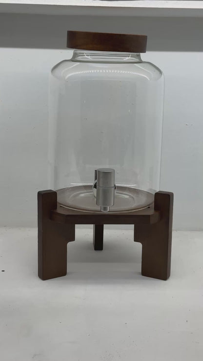 Dispensador de bebidas de vidrio 4 L con grifo y base de madera